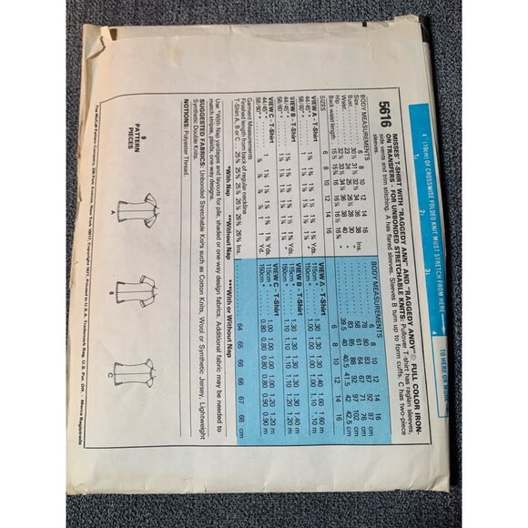 McCall's Misses Shirt Raggedy Ann and Andy Transfers Sewing Pattern sz 8 5616 - - Picture 3 of 3